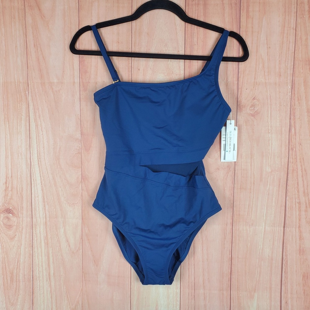 Bleu Rod Beattie Dont Mesh With Me One Shoulder Swimsuit Women 4 Navy Blue Nylon